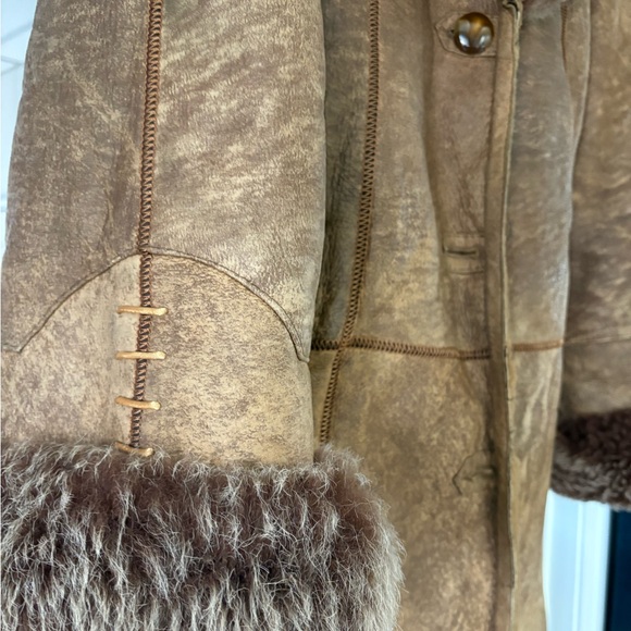Chic Brown Patchwork Leather Jacket with Plush Faux Fur Trim M  *MISSING BUTTON - Picture 3 of 8